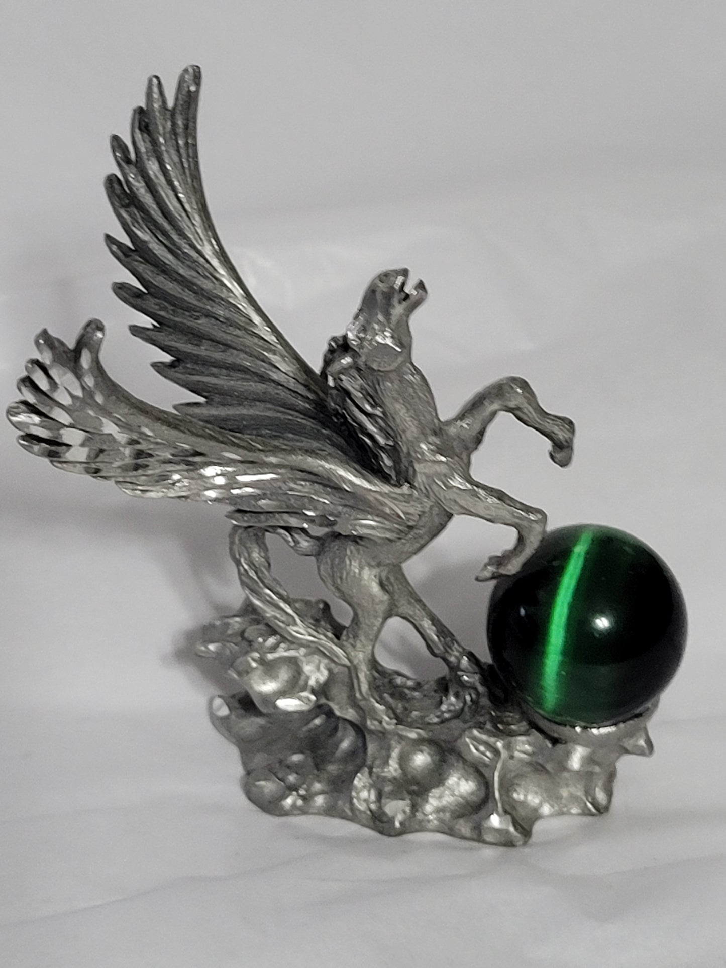 Pewter Pegasus with Green Crystal