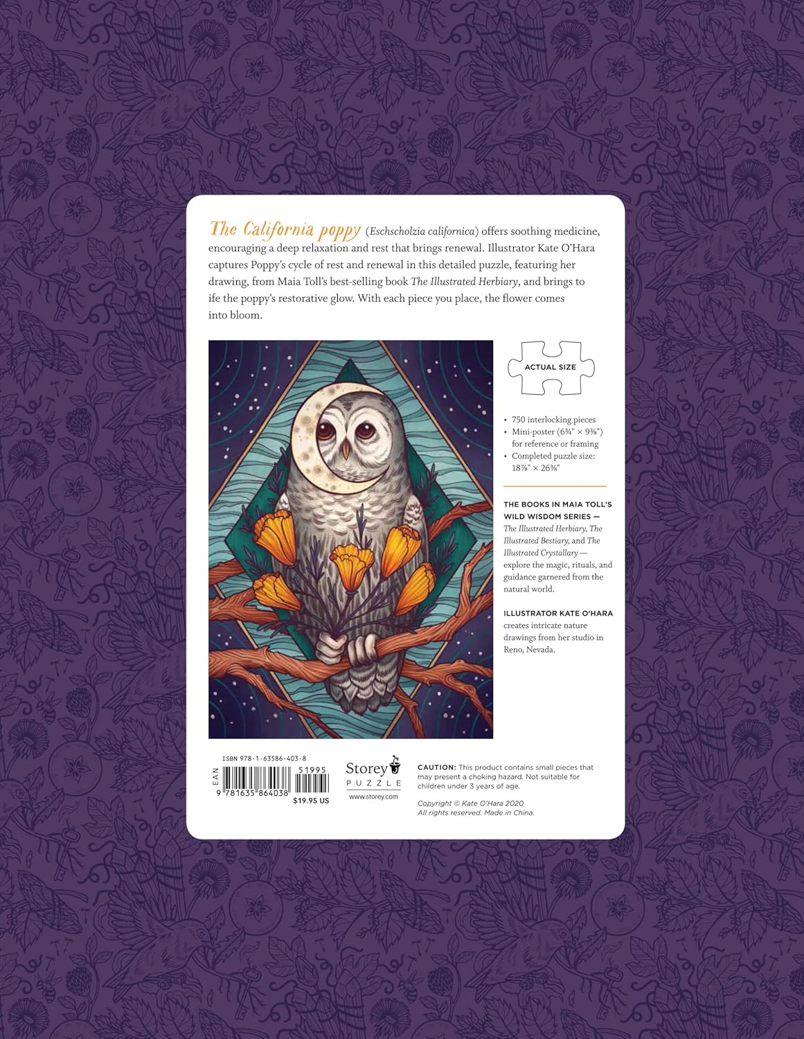 Illustrated Herbiary California Poppy by Kate O'Hara, 750 Piece Puzzle