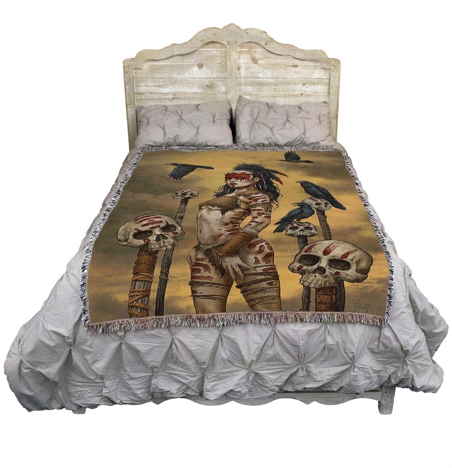 Raven Spirit by Mitch Foust, Tapestry Throw Woven from Cotton