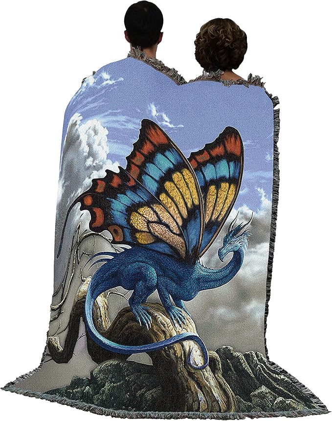 Drakerfly Butterfly by Ciruelo, Tapestry Throw Woven from Cotton