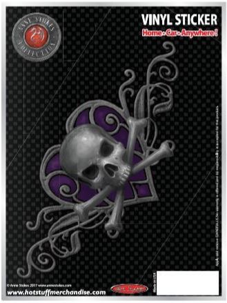 Purple Heart Skull by Anne Stokes, Large Sticker