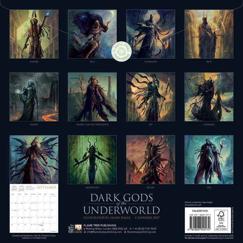 Dark Gods of the Underworld: Illustrated By Jason Engle Wall Calendar 2027