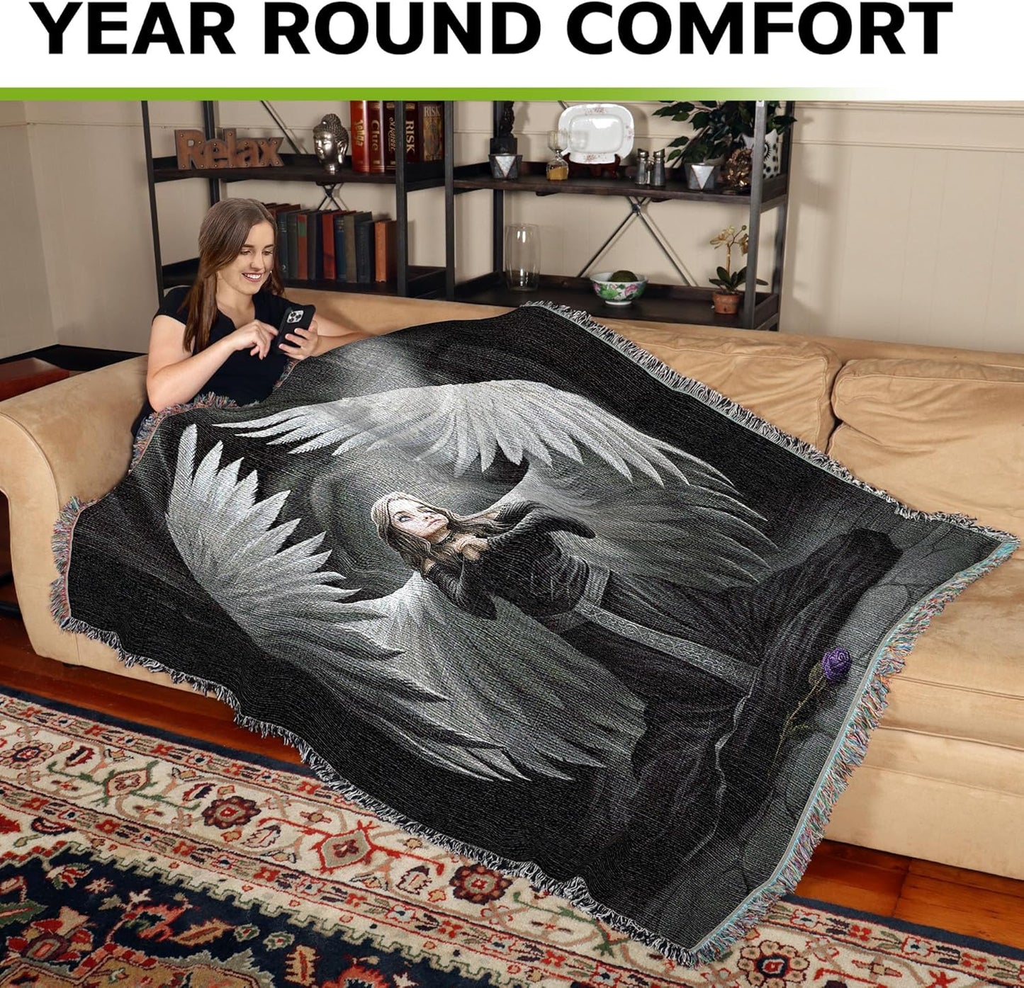 Prayer for the Fallen by Anne Stokes, Tapestry Throw Woven from Cotton