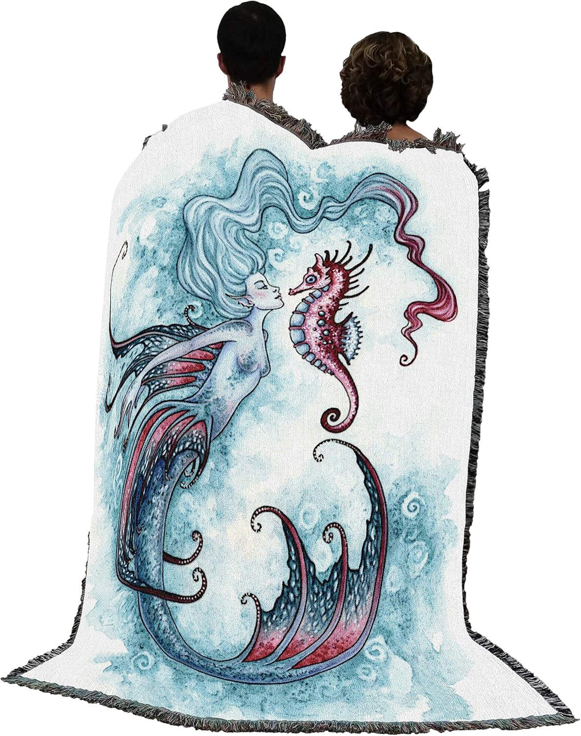 Sea Horse Mermaid by Amy Brown, Tapestry Throw Woven from Cotton