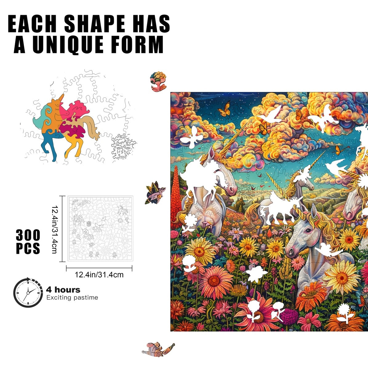 Unicorn Utopia Wood 300 Piece Jigsaw Puzzle