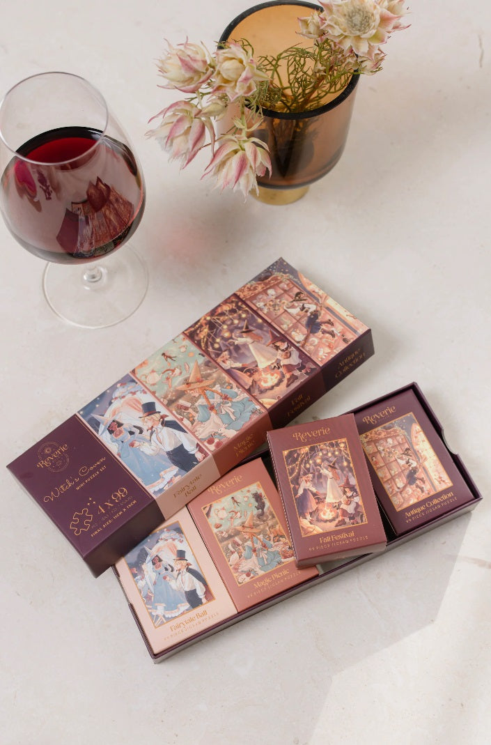 Witch's Coven by Runa Mareuty, 4 x 99 Piece Mini Puzzle Set