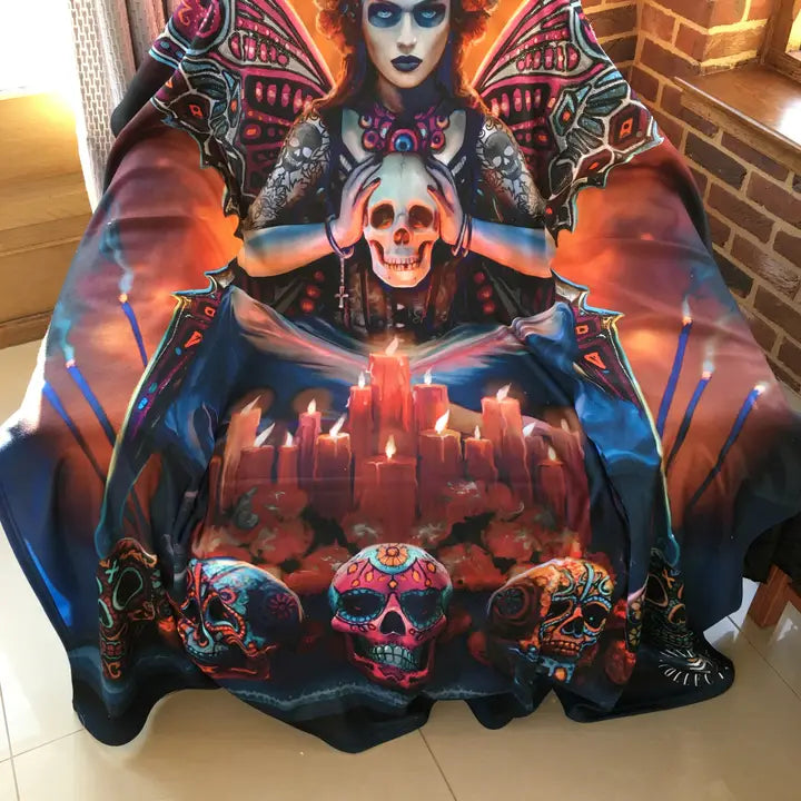 Day Of The Dead Skull Fairy by Anne Stokes, Fleece Blanket Bedspread / Throw / Wall Tapestry