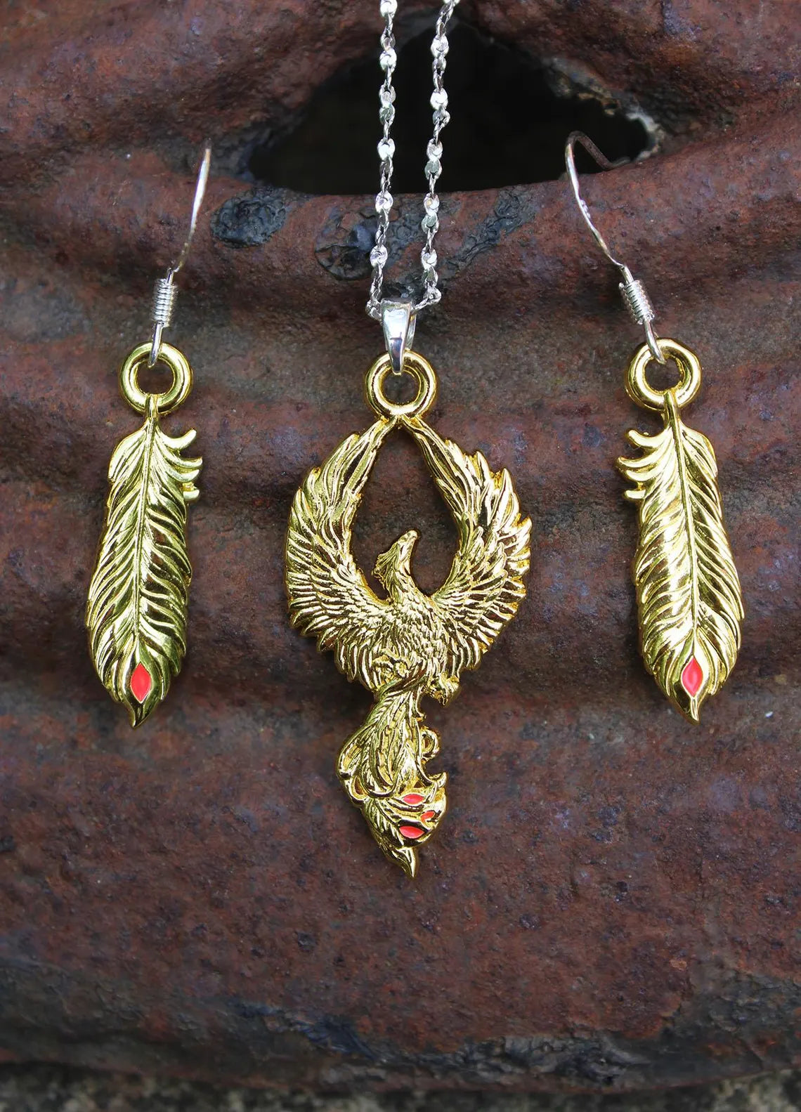 Phoenix Rising by Anne Stokes Pendant and Earring Set