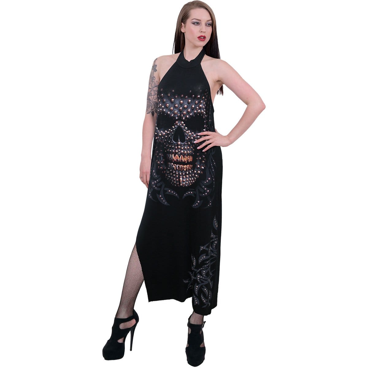 BLACK GOLD - Halter Neck Tie-up Long Dress