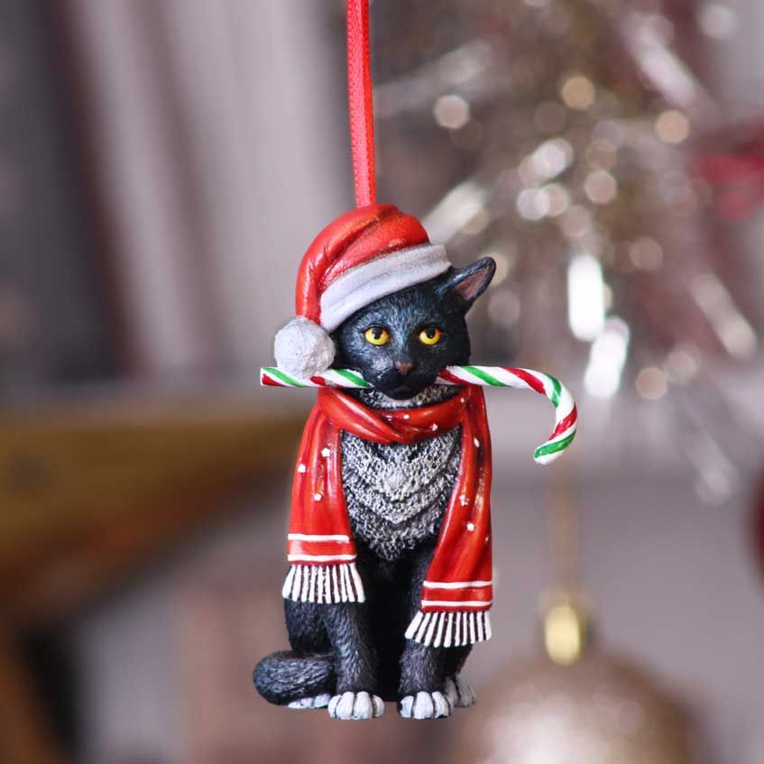 Lisa Parker Candy Cane Cat Hanging Ornament