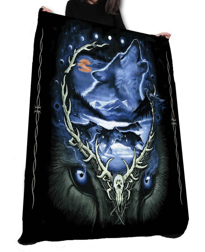 Wolf Moon Run, Fleece Blanket