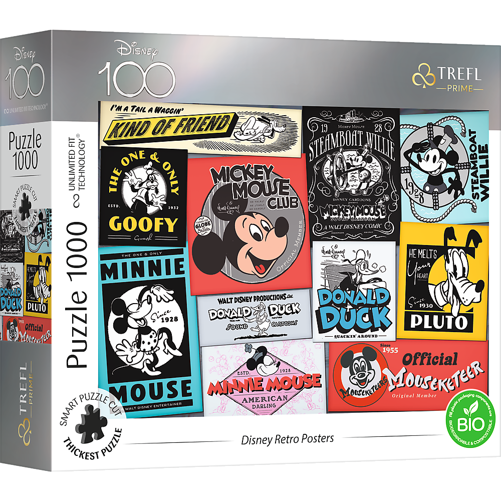 Retro plakat - Disney 100 års samling, 1000 brikker puslespil