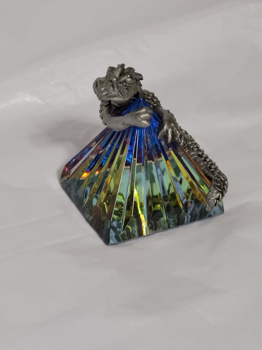 Crystal Pyramid with Pewter Dragon