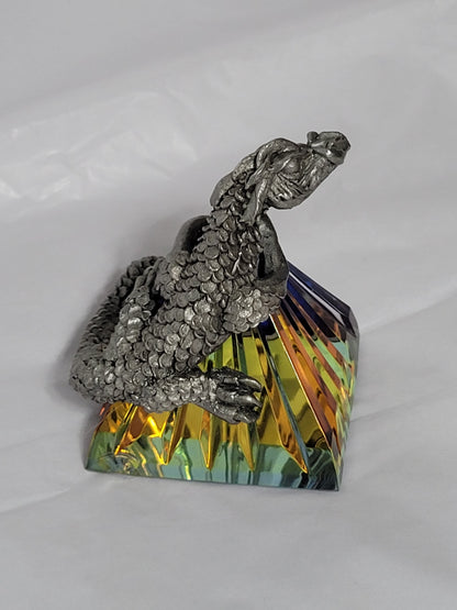 Crystal Pyramid with Pewter Dragon