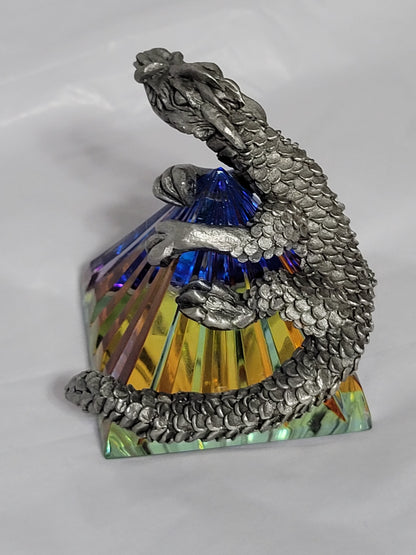 Crystal Pyramid with Pewter Dragon