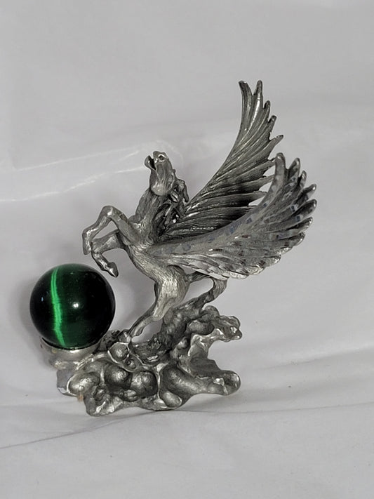 Pewter Pegasus  with Green Crystal
