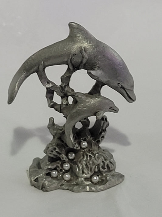 Swimming Dolphins, Pewter Figurine