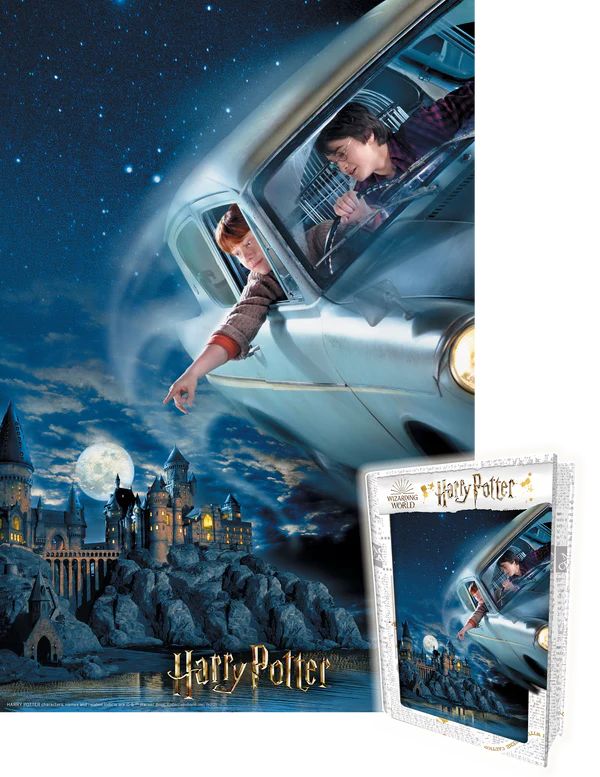 Harry Potter & Ron Flying over Hogwarts, 300 Piece 3D Jigsaw Puzzle in a Collectors Tin Box