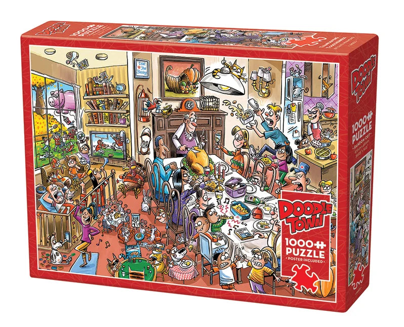 DoodleTown: Thanksgiving Togetherness by Dave Whamond, 1000 Piece Random Cut Puzzle