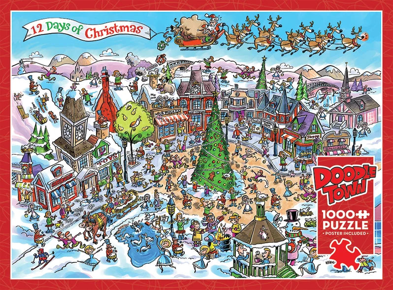 DoodleTown: 12 Days of Christmas by Dave Whamond, 1000 Piece Random Cut Puzzle