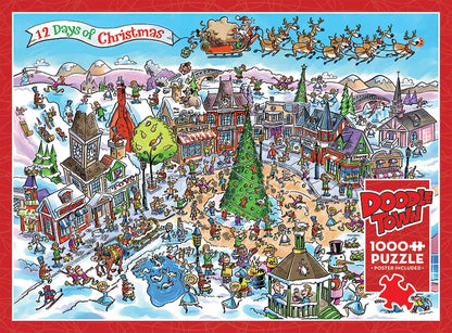 DoodleTown: 12 Days of Christmas by Dave Whamond, 1000 Piece Random Cut Puzzle