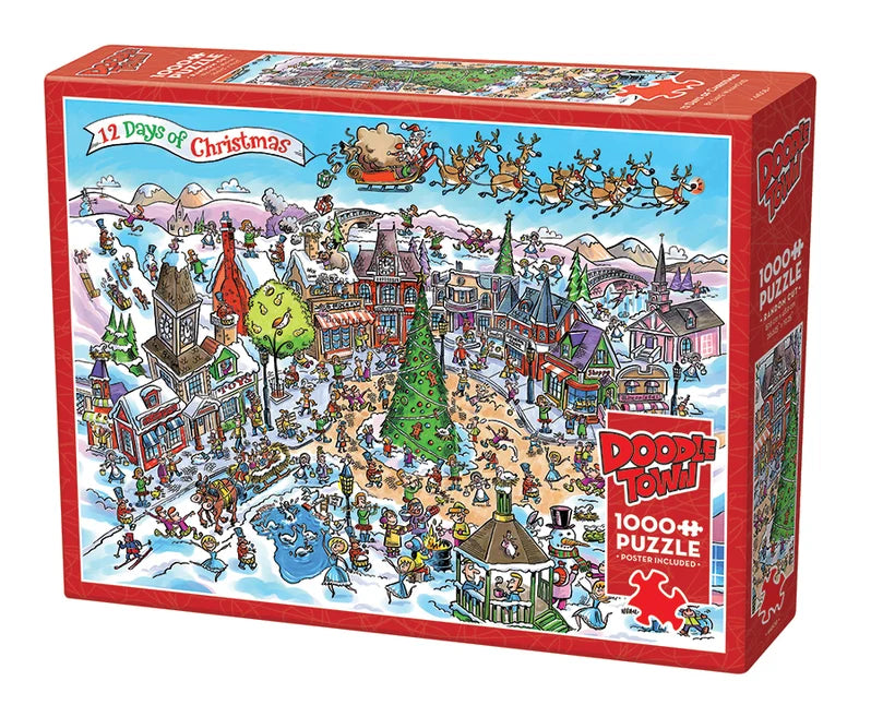 DoodleTown: 12 Days of Christmas by Dave Whamond, 1000 Piece Random Cut Puzzle