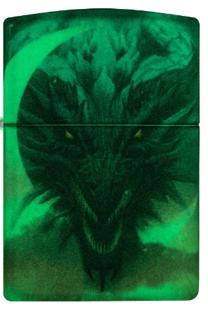 Zippo Lighter: Dragon with Moon - Glow-in-the-Dark Green