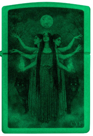 Zippo Lighter: Goddess Hecate by Victoria Francés - Glow-in-the-Dark Green