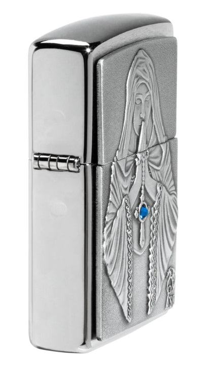 Zippo Lighter: Anne Stokes, Praying Woman (Gothic Prayer) Emblem - Brushed Chrome