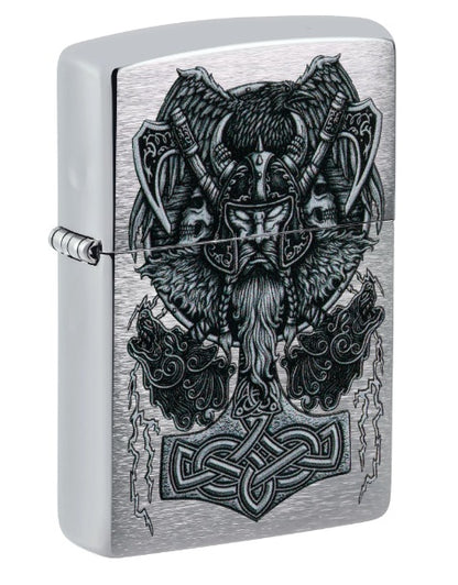 Zippo Lighter: Viking Design - Brushed Chrome