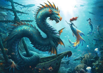 Enchanted Depths: Dragon, Mermaid & Turtles by Jonas Jödicke, 1000 Piece Puzzle