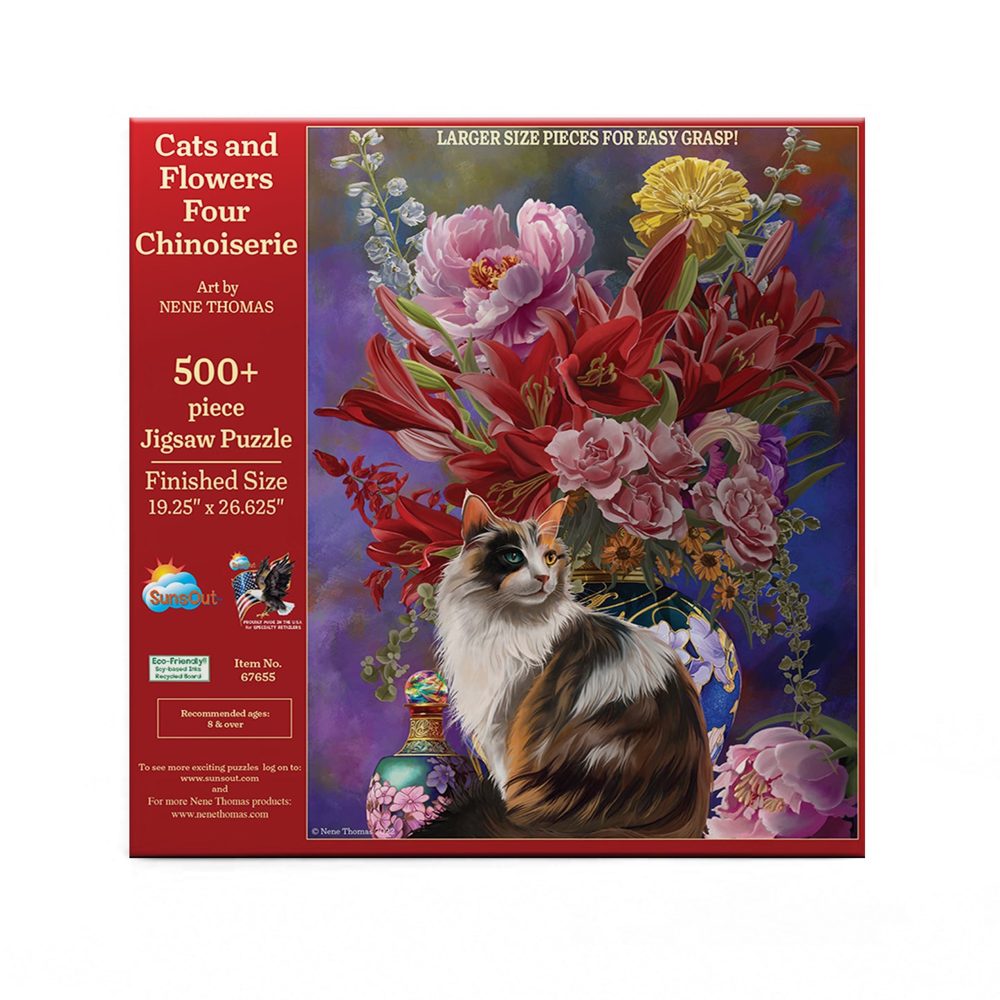 Cats and Flowers Four Chinoiserie by Nene Thomas, 500 + Piece Puzzle