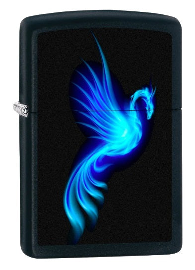 Zippo Lighter: Blue Phoenix - Black Matte
