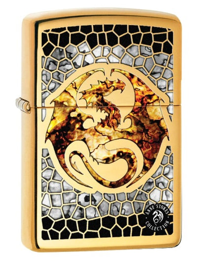 Zippo Lighter: Anne Stokes Dragon, Fusion - High Polish Brass