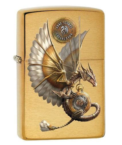 Zippo Lighter: Anne Stokes Steampunk Dragon - Brushed Brass