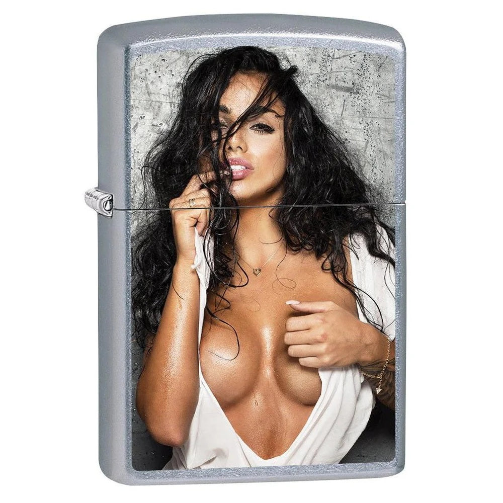 Zippo Lighter: Sexy Brunette Girl - Street Chrome