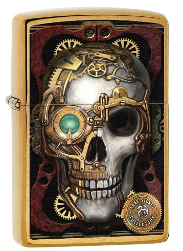 Zippo Lighter: Anne Stokes Steampunk Skull - Brushed Brass