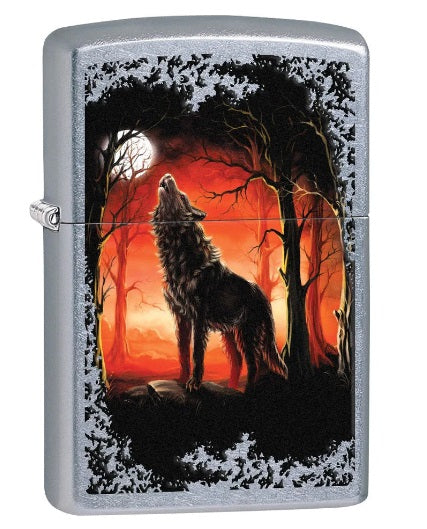 Zippo Lighter: Howling Wolf in the Trees - Street Chrome