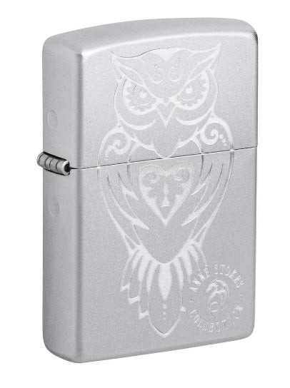 Zippo Lighter: Anne Stokes Engraved Owl - Satin Chrome