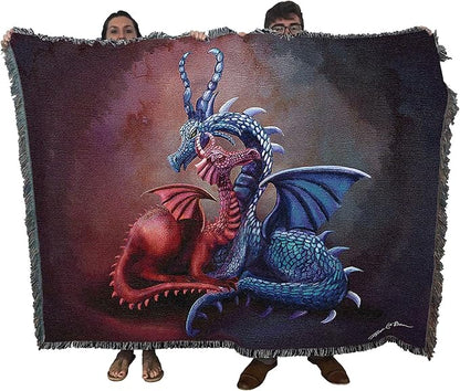 Dragons Cuddling by Rose Khan, Tapestry Throw Woven from Cotton