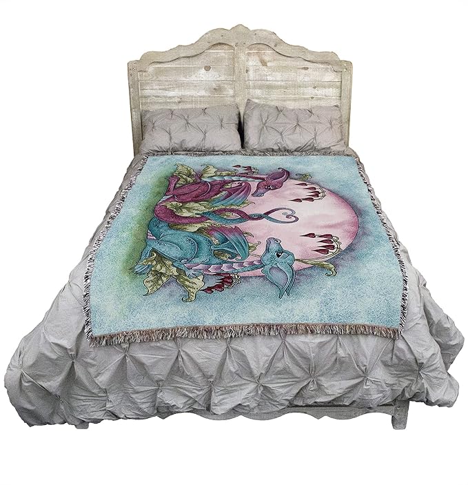 Loving Dragons by Amy Brown, Tapestry Throw Woven from Cotton