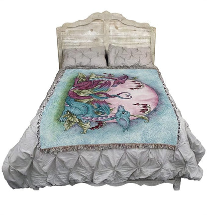 Loving Dragons by Amy Brown, Tapestry Throw Woven from Cotton