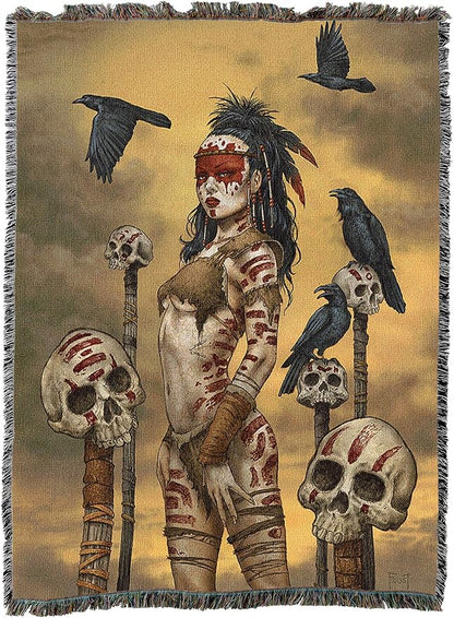 Raven Spirit by Mitch Foust, Tapestry Throw Woven from Cotton