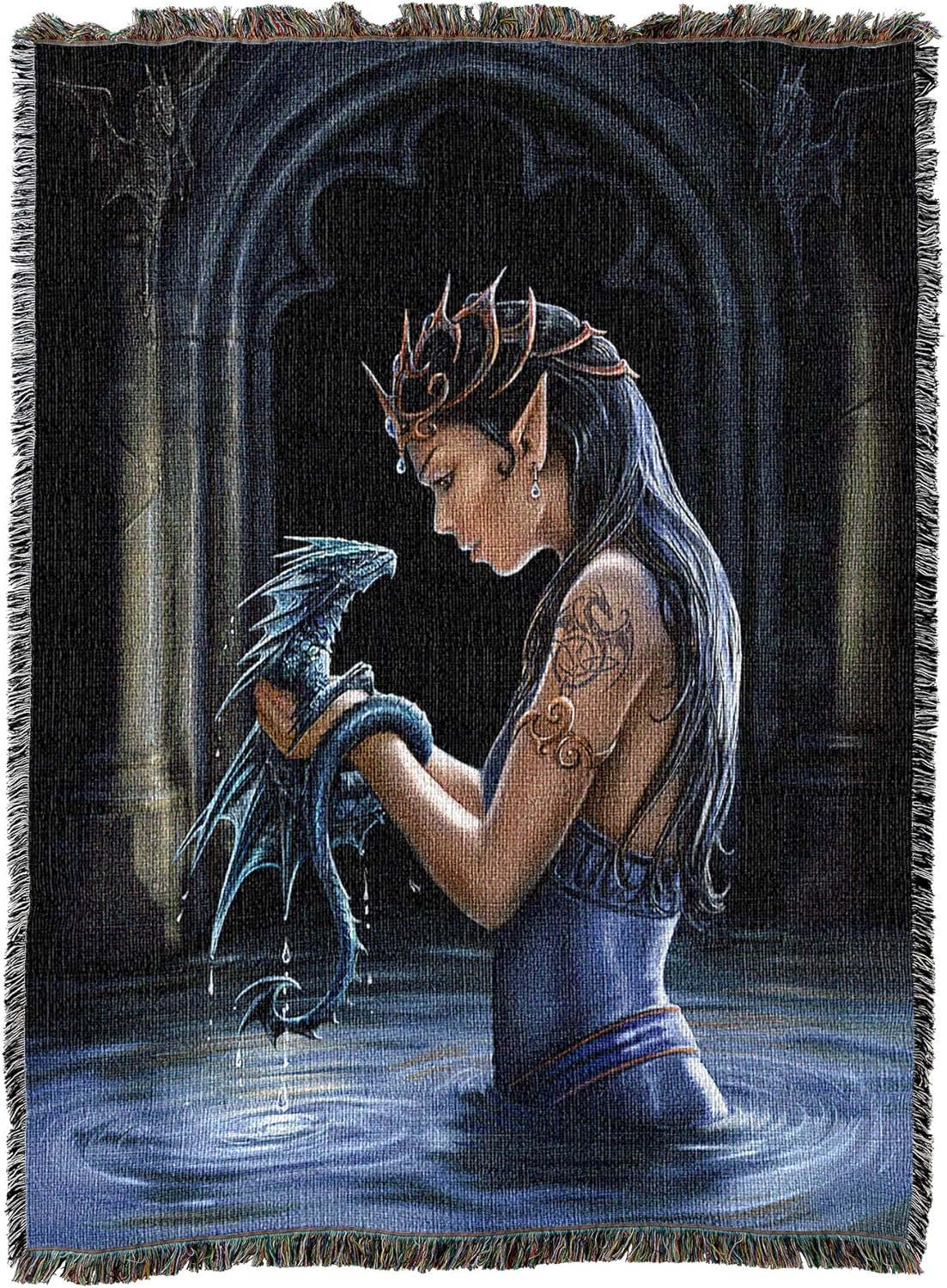 Water Dragon by Anne Stokes, Tapestry Throw Woven from Cotton