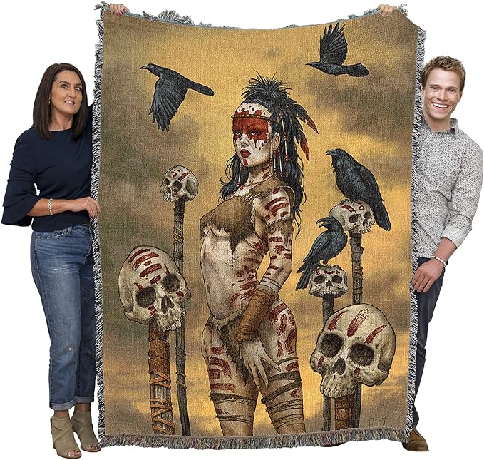 Raven Spirit by Mitch Foust, Tapestry Throw Woven from Cotton