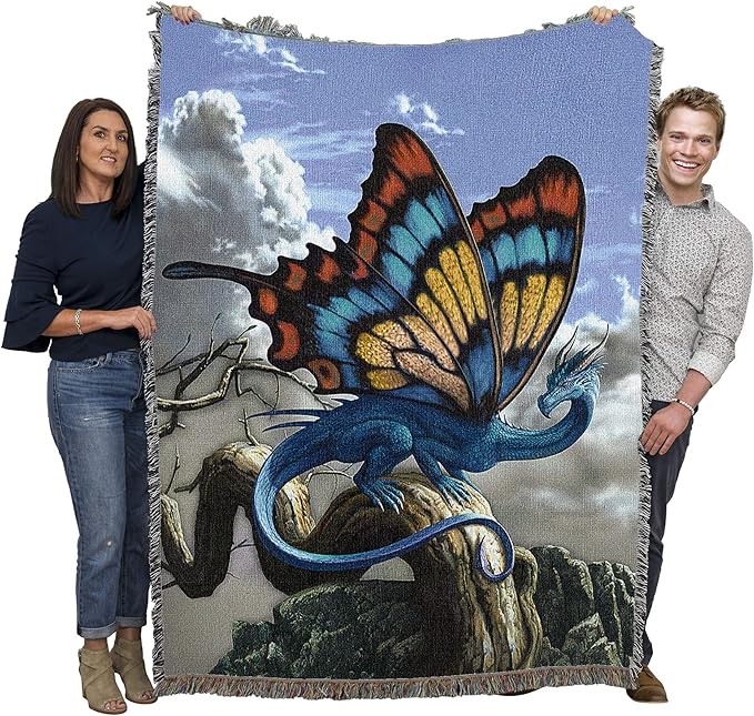 Drakerfly Butterfly by Ciruelo, Tapestry Throw Woven from Cotton