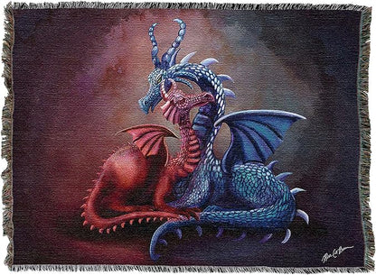 Dragons Cuddling by Rose Khan, Tapestry Throw Woven from Cotton