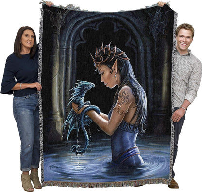 Water Dragon by Anne Stokes, Tapestry Throw Woven from Cotton