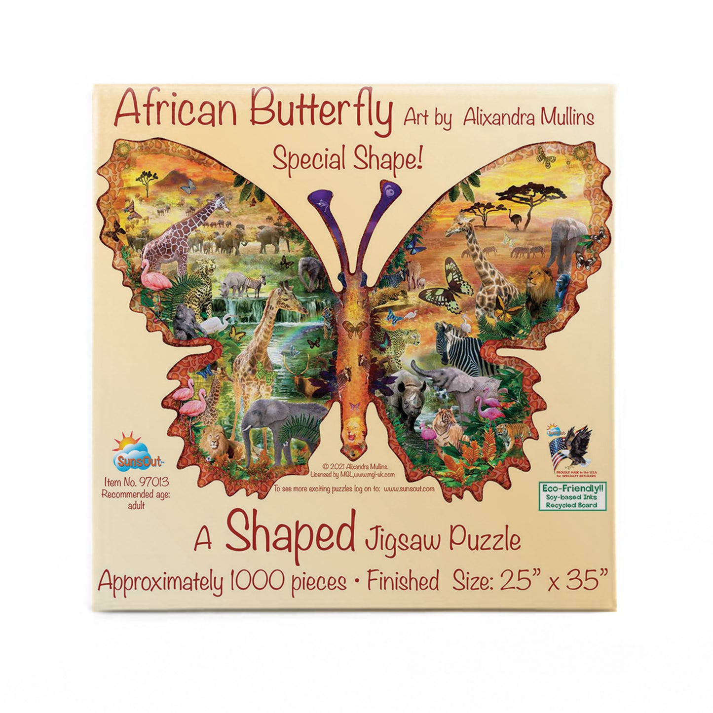 African Butterfly by Alixandra Mullins, 1000 Piece Shaped Puzzle