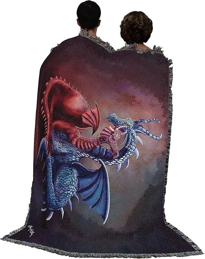 Dragons Cuddling by Rose Khan, Tapestry Throw Woven from Cotton